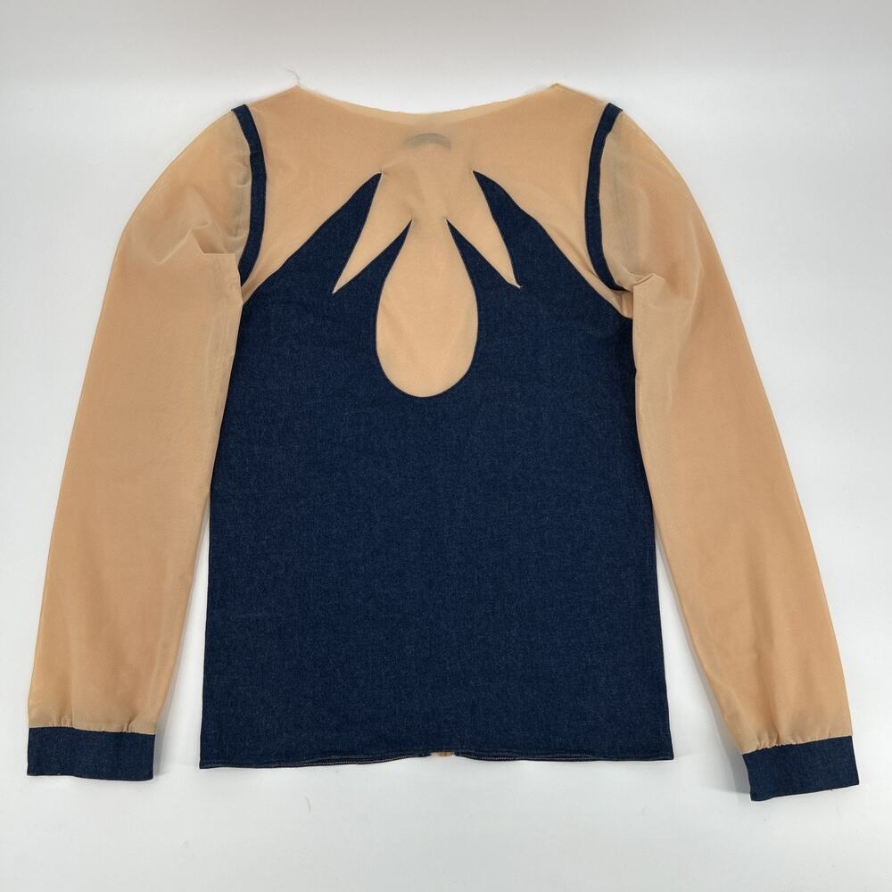 Delphine Murat Top Womens Size M Mesh Denim Designer Paris Made in France